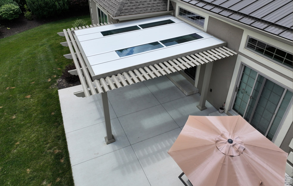 pool pergola ideas with roof skylights